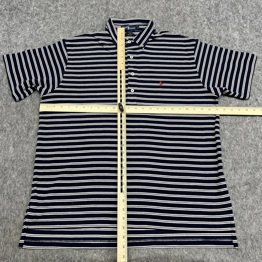 Vintage Polo Ralph‎ Lauren Polo Shirt Mens L Blue Big Stripe Button Down Pony